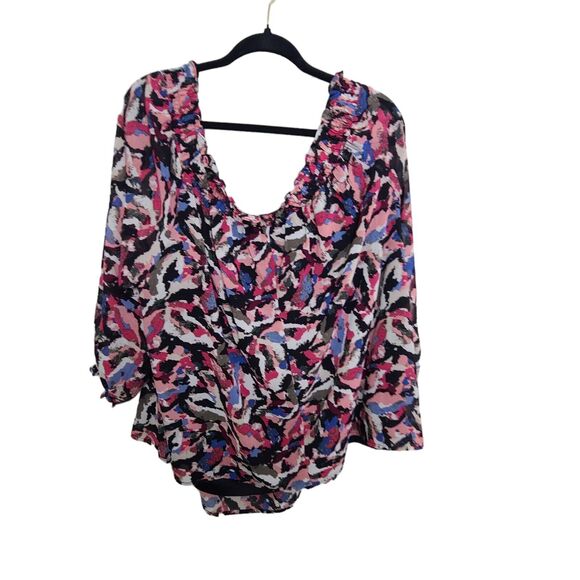 Lane Bryant Womens Plus SZ 26 28 Multicolor Top Off Shoulder Peasant Blouse - Picture 4 of 11
